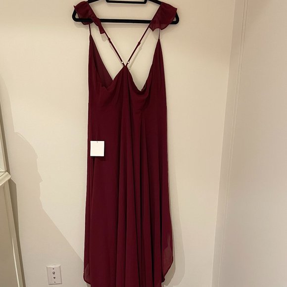 NEW Lulu's Here's to Us Burgundy High-Low Wrap Dress Size Medium - Picture 4 of 15